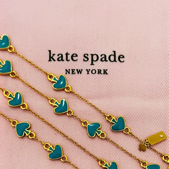 Kate Spade Gold “Spade to Spade” Long Necklace in Teal - Picture 1 of 5
